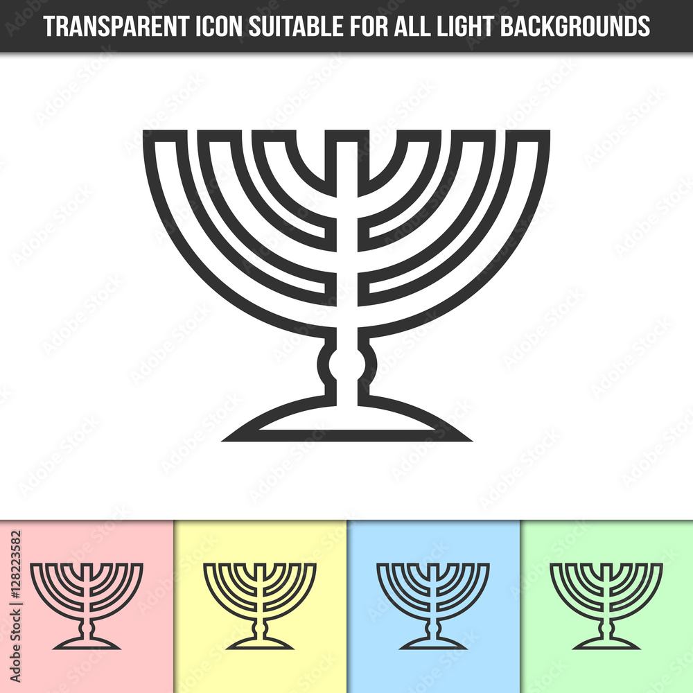 Simple outline transparent traditional Jewish menorah candleholder icon ...