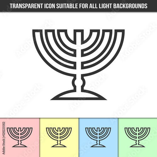 Simple outline transparent traditional Jewish menorah candleholder icon on different types of light backgrounds