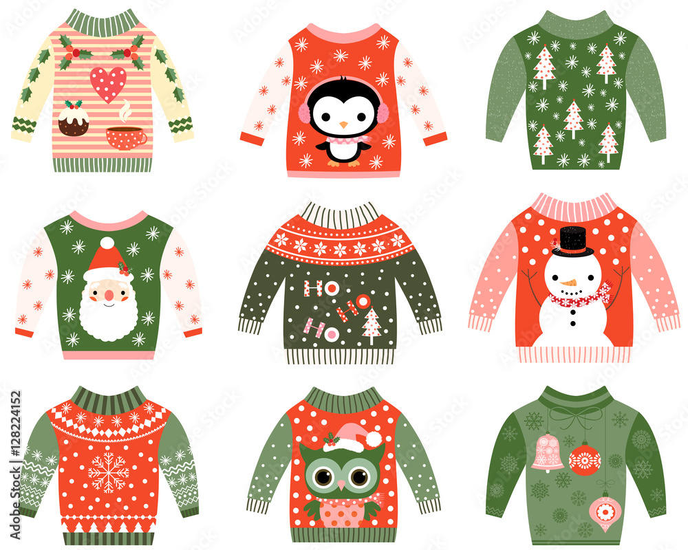 Cute ugly Christmas sweaters vector 