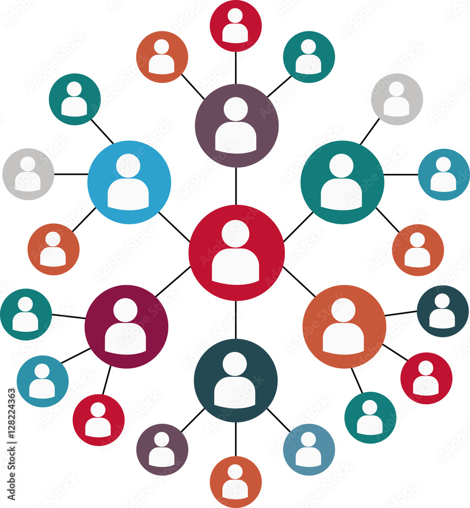 Vector que simular una red como explicación del comportamiento de las personas y los influencer en las redes sociales 