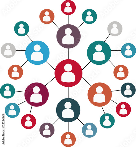 Vector que simular una red como explicación del comportamiento de las personas y los influencer en las redes sociales 
