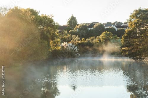 fog over the pond at dawn
