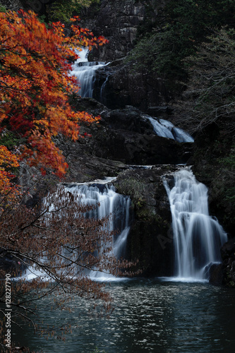 waterfall   The autumn leaves and waterfall  there are extremely beautiful.