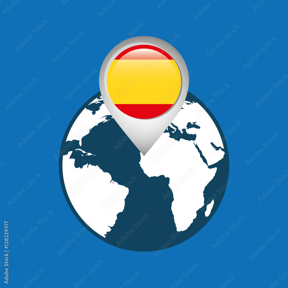 Naklejka premium world map with pointer flag spain vector illustration eps 10