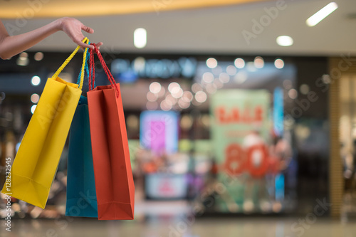 closeup or picture of multi colored shopping bags