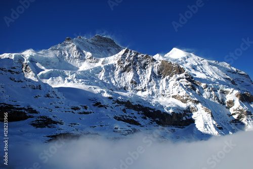  Jungfraujoch, Part of Swiss Alps Alpine Snow Mountain. White mountains in switzerland.