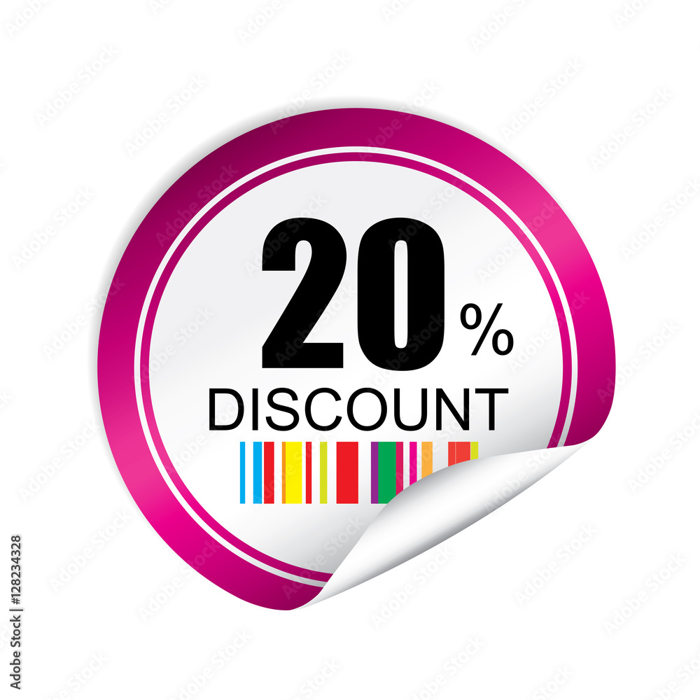 20% discount pink sticker, button, label and sign. 20% discount pink sticker, button, label and sign.
