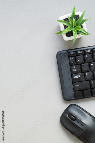 Top view of computer keyboard and mouse