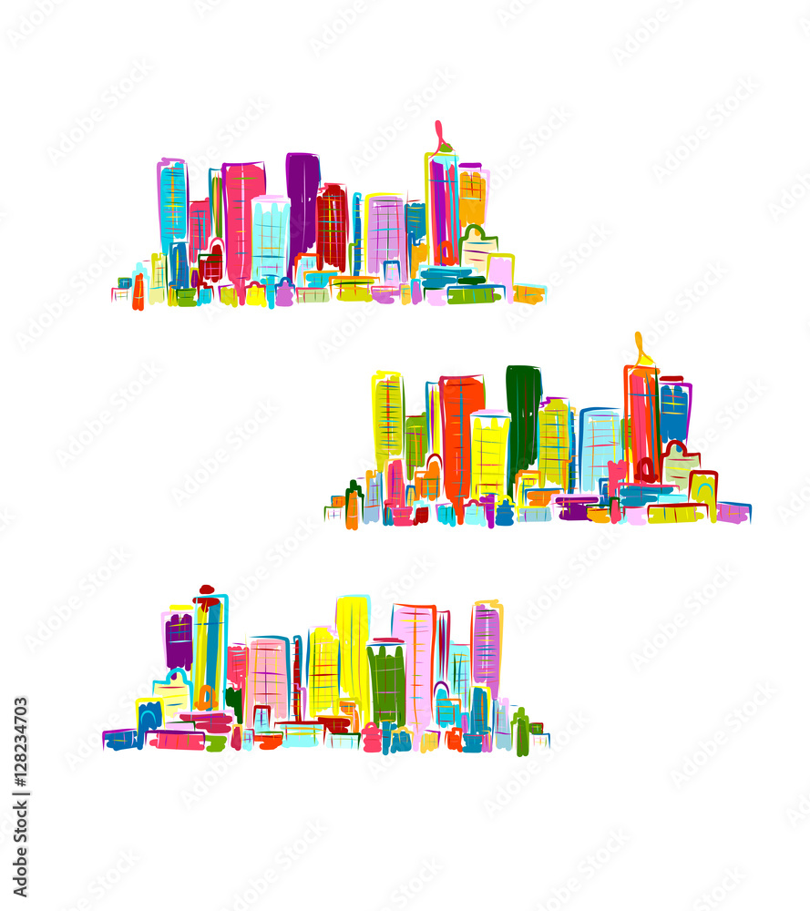 Abstract colorful city, sketch for your design