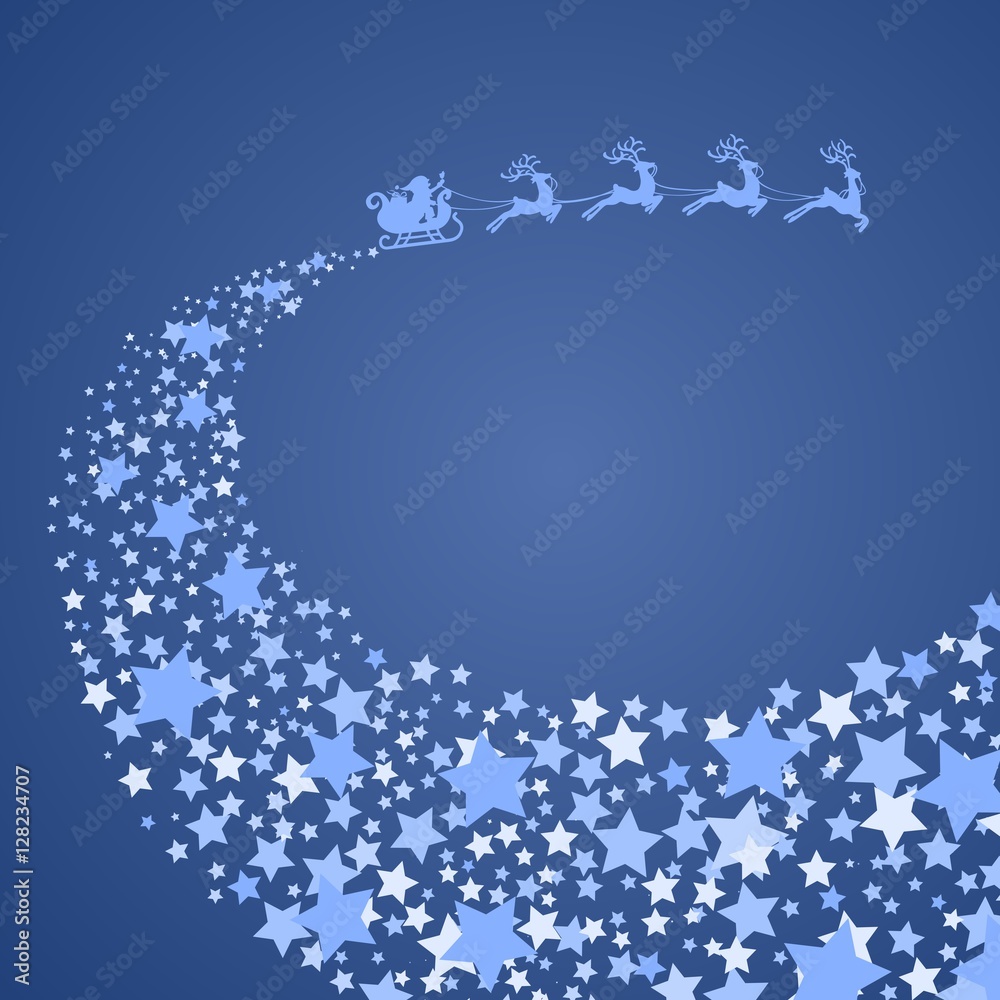 santa's sleigh and startrack - Weihnachtsmann mit Schlitten Rentieren und Sternenschweif blau weiß silber santa's sleigh and startrack - Weihnachtsmann mit Schlitten Rentieren und Sternenschweif blau weiß silber