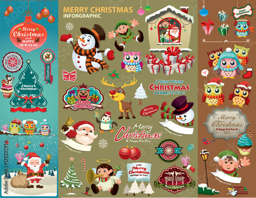 Vintage Christmas poster design with Christmas characters.