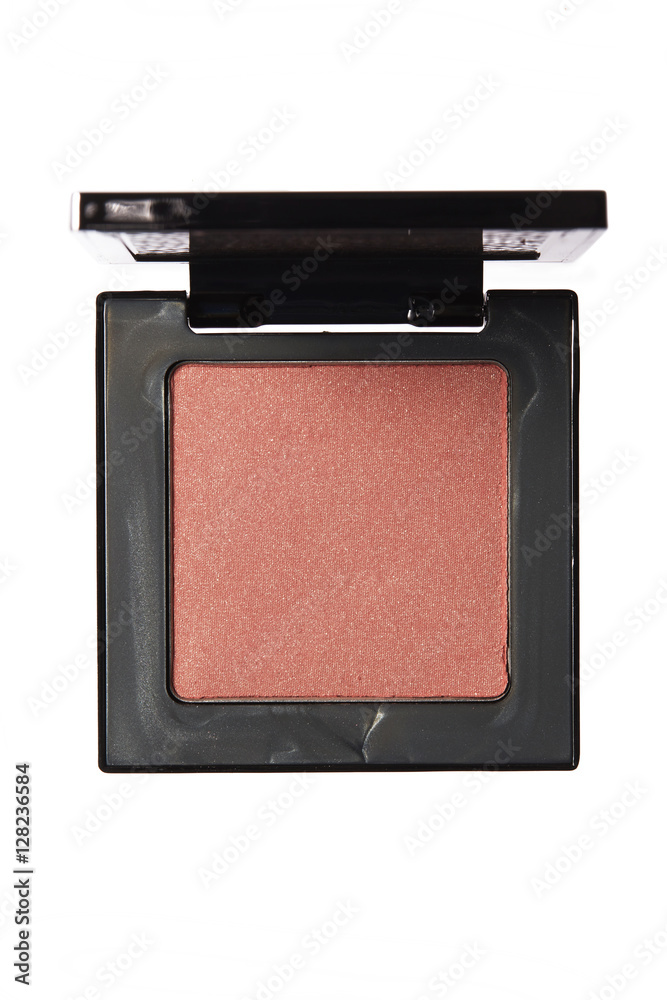 Pink color cheek make up in container on background Pink color cheek make up in container on background