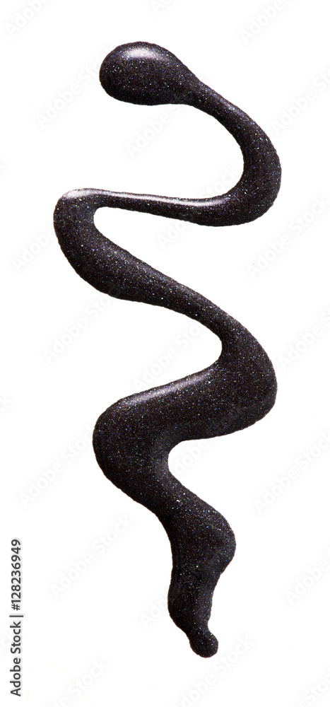 Naklejka premium Black color nail polish with glitter on background