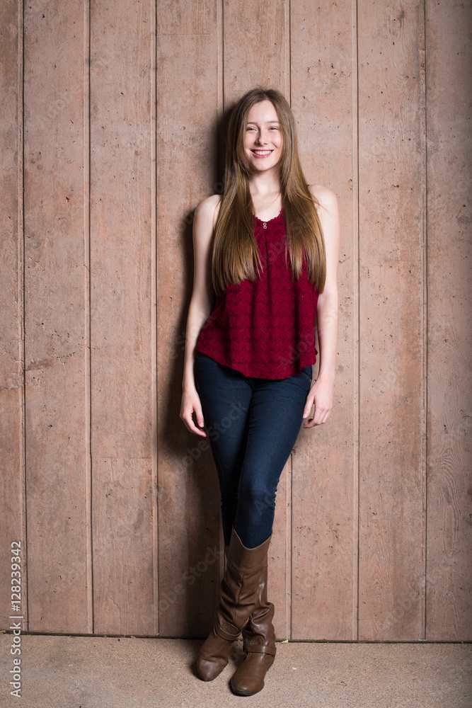 Beautiful teen girl in Red top