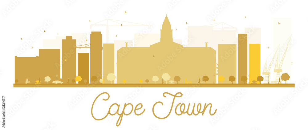 Cape Town City skyline golden silhouette.