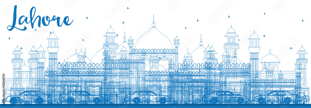 Outline Lahore Skyline with Blue Landmarks. Outline Lahore Skyline with Blue Landmarks.