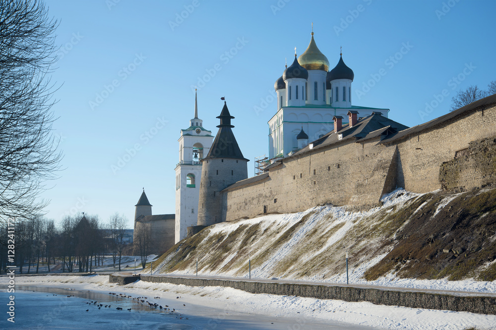 February morning under the walls of Pskov Kremlin. Russia