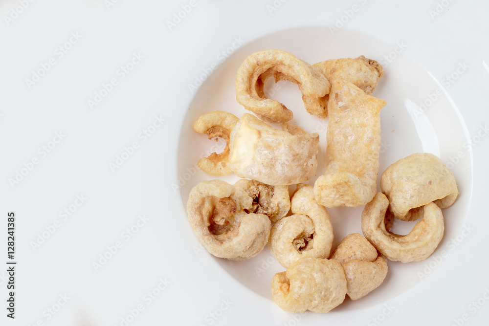 Streaky pork with crispy crackling isolated on white background Streaky pork with crispy crackling isolated on white background