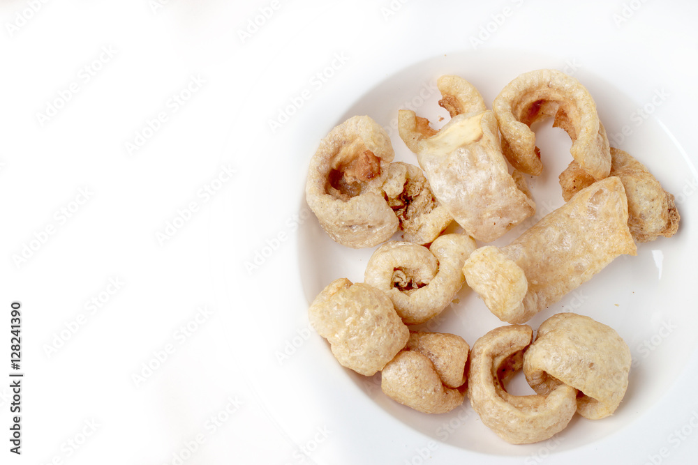 Streaky pork with crispy crackling isolated on white background Streaky pork with crispy crackling isolated on white background