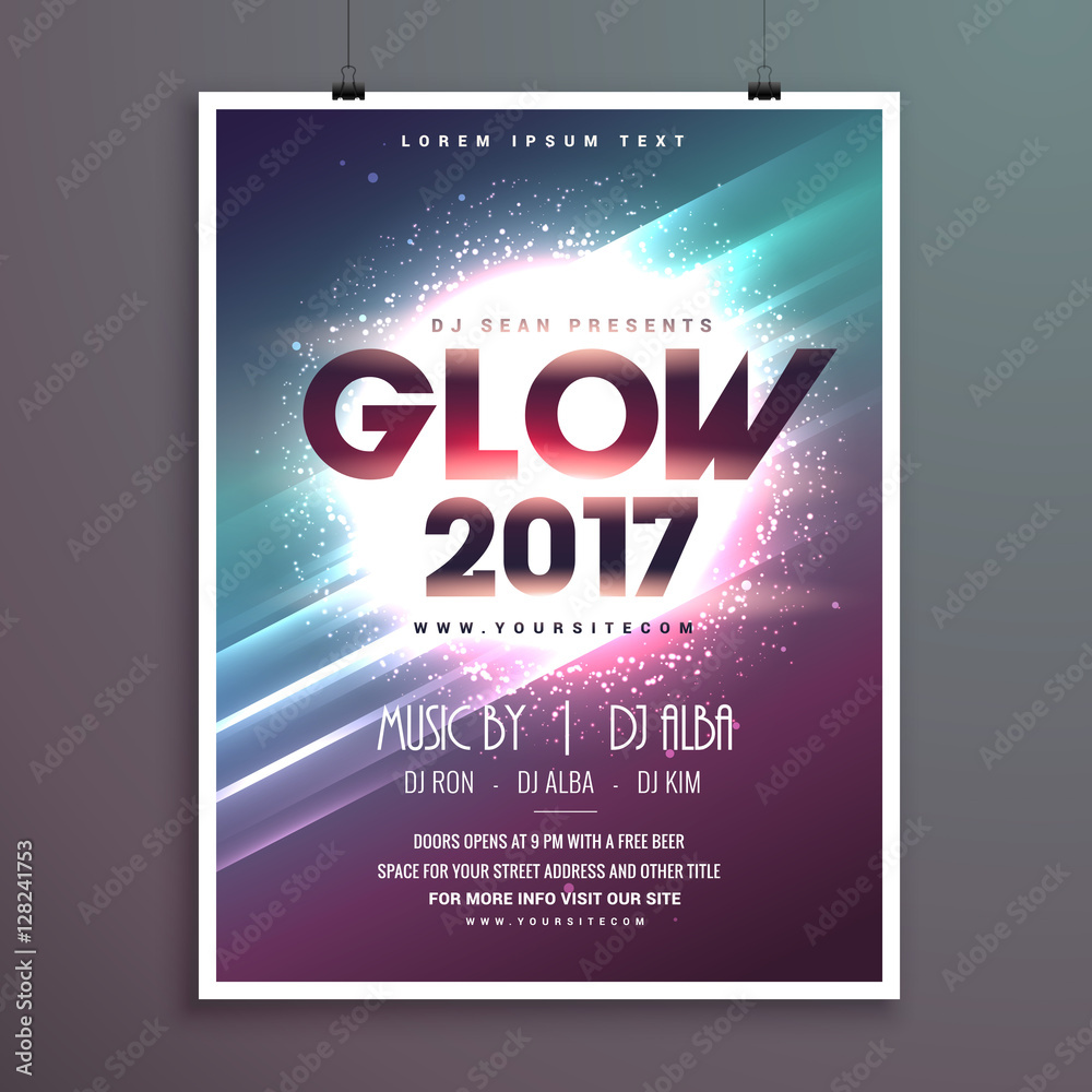 Plakat Szablon broszury ulotki na nowy rok 2017 ze świecącym backgro