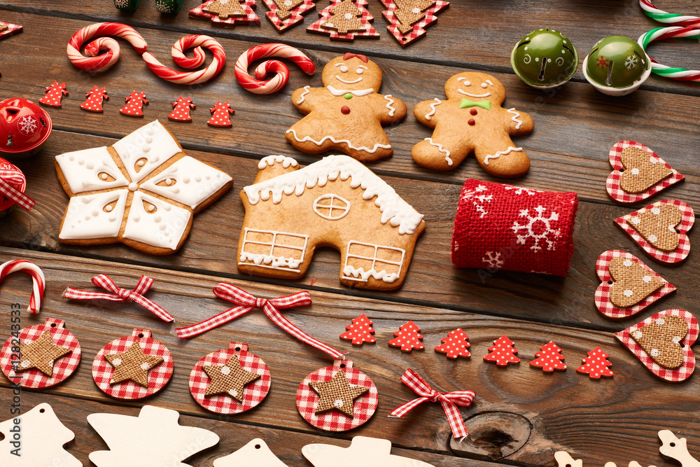 Christmas homemade decoration flat lay Christmas homemade decoration flat lay