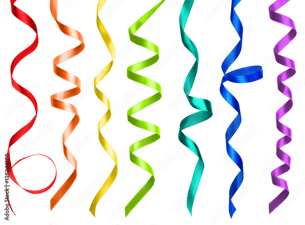 Collage of festive colorful ribbons on white background Collage of festive colorful ribbons on white background