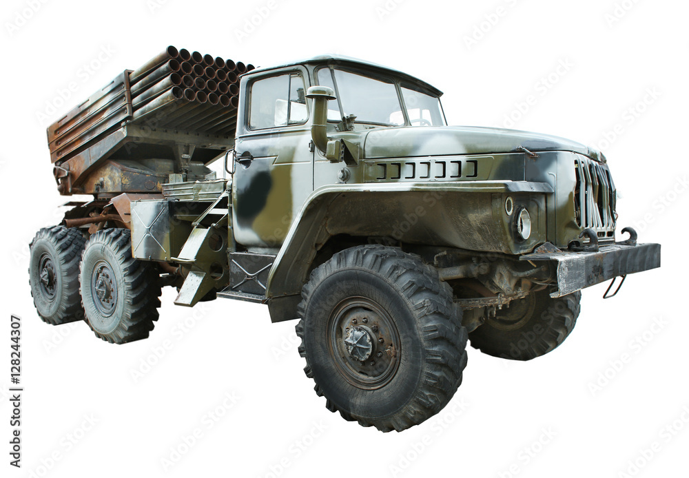 Multiple launch rocket system on white background Multiple launch rocket system on white background