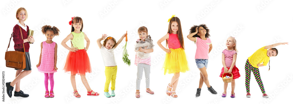 Collage of cute children on white background Collage of cute children on white background