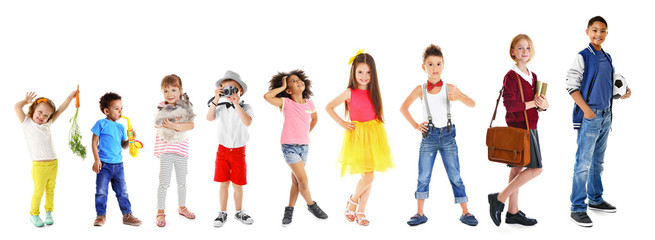 Collage of cute children on white background