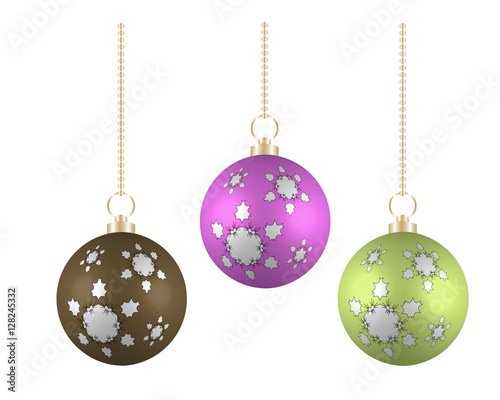 Christmas balls in different colors on white background