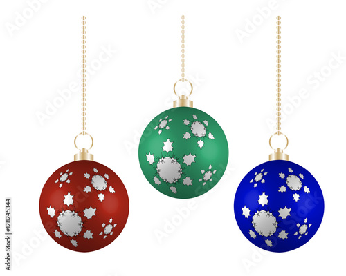Christmas balls in different colors on white background