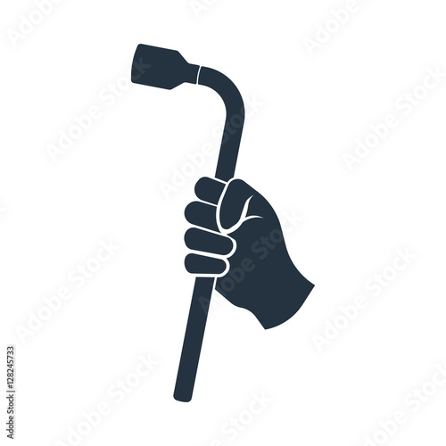 wheel wrench in hand,  isolated icon on white background, auto s
