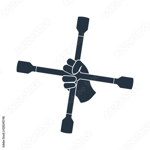 x wrench in hand, isolated icon on white background, auto servic