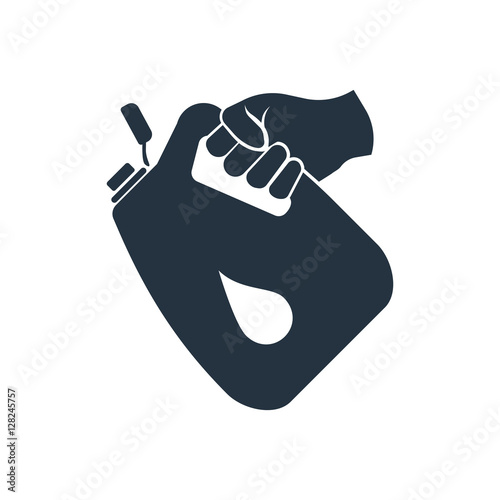 oil jerrycan in hand,  isolated icon on white background, auto s