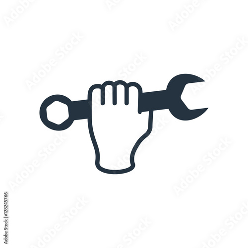 wrench in hand, isolated icon on white background, auto service,