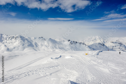 Fototapeta Naklejka Na Ścianę i Meble -  Alpine winter mountain landscape. French Alps with snow.