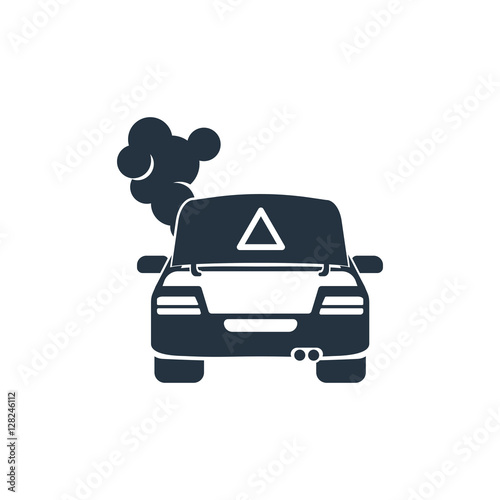 crash, smoke, open trunk, isolated icon on white background, aut