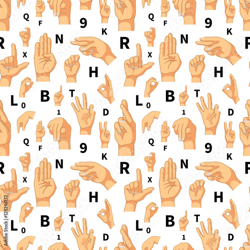 Hand language signs seamless pattern