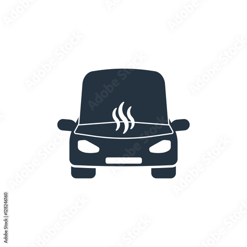car on jack, open hood,  isolated icon on white background, auto
