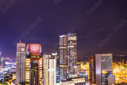 night cityscape in the twilight time in singapore - can use to display or montage on product © bank215