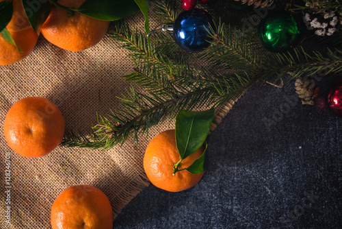 Christmas decorations and fresh clementines