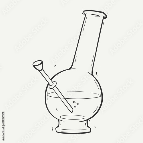Hand drawn sketch of glass bong fof smoking marijuana. Vector graphics.