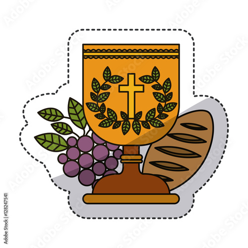 Cup grapes and bread icon. Religion god pray faith and believe theme. Isolated design. Vector illustration