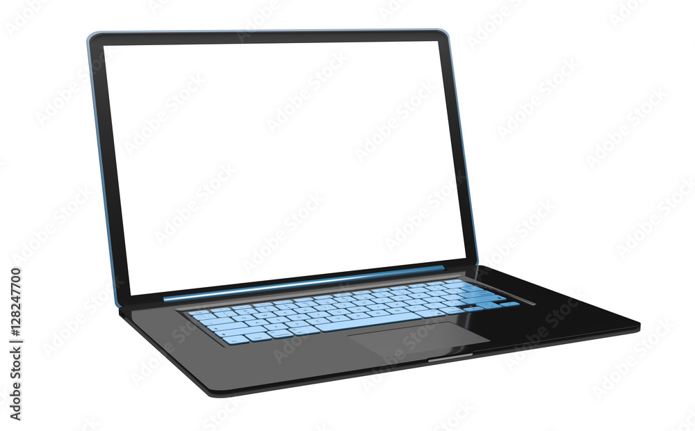 Modern black laptop on white background 3D rendering Modern black laptop on white background 3D rendering
