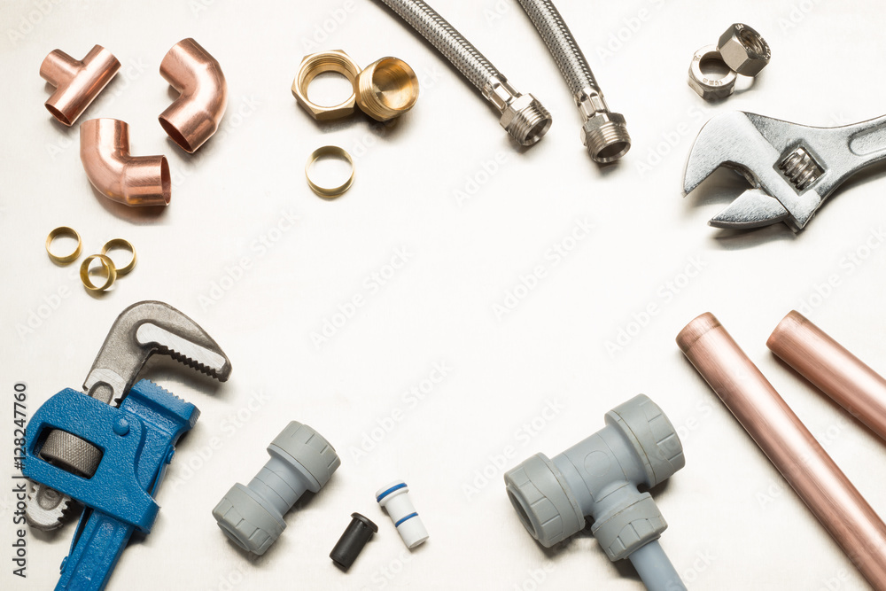 Selection of Plumbers Tools and Plumbing Materials with Copy Spa Selection of Plumbers Tools and Plumbing Materials with Copy Spa