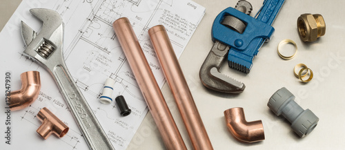 Plumbers Tools and Plumbing Materials Banner on House Plans