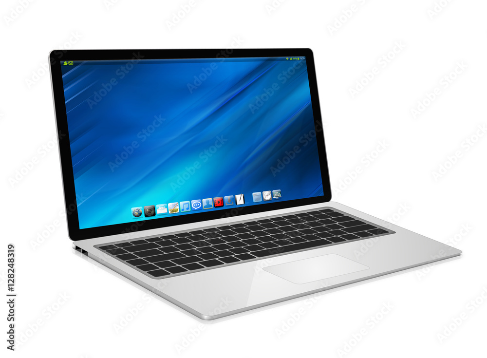 Modern laptop on white background 3D rendering Modern laptop on white background 3D rendering