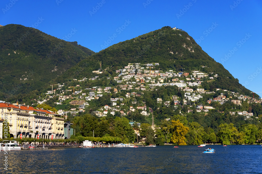 Cityscape of Lugano, Canton of Ticino, Switzerland