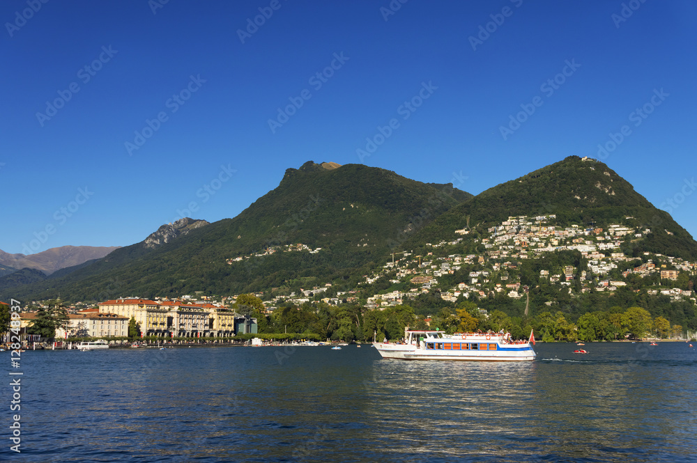 Cityscape of Lugano, Canton of Ticino, Switzerland