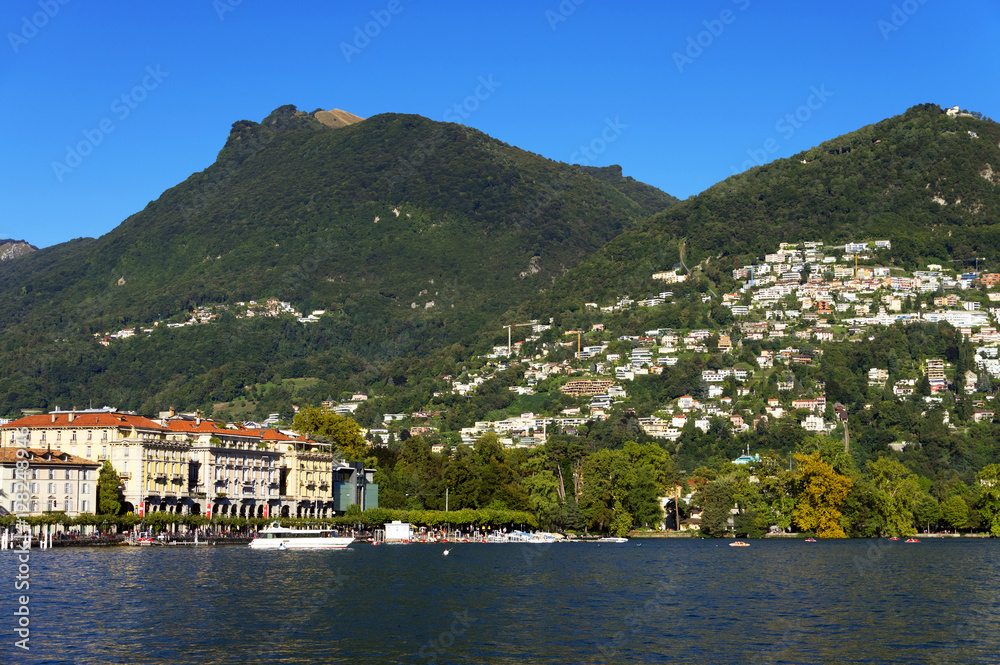 Cityscape of Lugano, Canton of Ticino, Switzerland